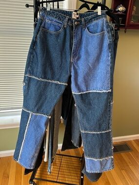 Princess Polly Patchwork Wide Leg Mom Jeans 29" Waist Retro